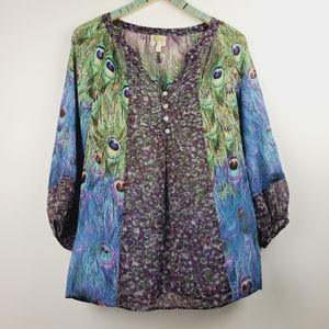 Fig and Flower Anthro Peacock Blouse Sz Lg NWOT
